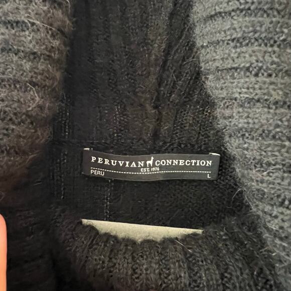 Peruvian Connection Alpaca Black Long Split Front Sweater Duster Tunic Size Lg - Picture 3 of 7